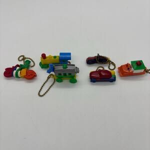 Mid century vintage puzzle keychains set of six